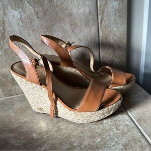 7M Michael Kors Espadrille Tan Leather and Rope Wedge